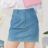 MYLAR - BETTY HIGH WAISTED SKIRT สี light blue กระโปรงยีนส์เอวสูง ทรงตรง มีกระเป๋าหน้าหลัง