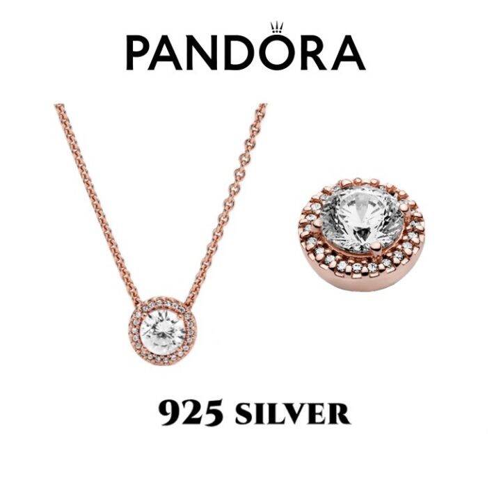 pandora-เงิน925-สร้อยคอ-6สีเลือกได้-round-brilliant-halo-necklace-ของขวัญสำหรับคนพิเศษ-ของแท้-100