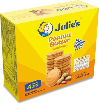 🥜 Julies Peanut Butter Sandwich | จูลี่ส์ ขนมปังกรอบ แซนด์วิชสอดไส้เนยถั่ว 120 กรัม