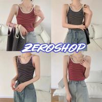 Zero shop?พร้อมส่ง? (Zero-7673) เสื้อกล้ามไหมพรม เสื้อสายเดี่ยวไหมพรม ลายทางผ้านิ่ม -C