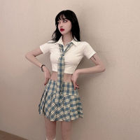 WOMENGAGA JK Lolita Short Sleeve High Waist Lapel Top + Bow Tie + High Waist Pleated Mini Skirt Girls Suit Short Sexy Korena 8CB