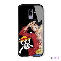 เคสมือถือเคสโทรศัพท์เคส Samsung Galaxy J8 2018 เคสโทรศัพท์หรูหรา Soft EDGE อะนิเมะ OnePiece Luffy Glossy ปลอกกระจกเทมเปอร์กันกระแทกฝาหลังกรณี