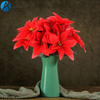 [Okwish] ดอกไม้ปลอมสำหรับตกแต่งของประดับตกแต่งช่อ Poinsettia คริสต์มาส,ต้นไม้ปลอมหน้าต่างโรงแรมในร่มดอกไม้จำลองขนาด37ซม.