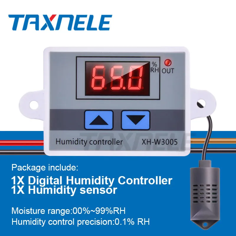 Digital Humidity Controller XH-W3005 12V 24V 220V Humidistat Hygrometer  Humidity Control Switch Regulator + Humidity Sensor