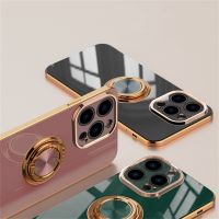 Luxury Plating Silicone Case For iPhone 15 14 13 12 11 Pro Xs Max Mini SE X XR 7 8 Plus Metal Ring Holder Stand Soft Phone Cover