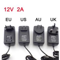 AC DC 12v 2A 2000ma adapter power supply adaptor EU UK AU US PLUG 5.5*2.5mm wall charger for DC male female led strip light lamp  Wires Leads Adapters