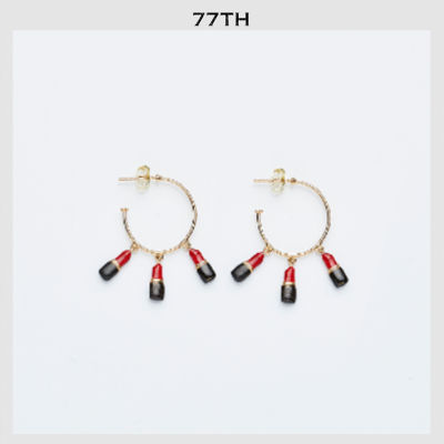 77th-lipstick lover gold ต่างหูห่วงรูปลิปสติกสีทอง