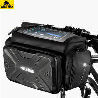 2021WILD MAN 4L Bicycle Front Tube Frame Bag Hard Shell Bike Handlebar Pannier Cycling Camera Phone Shoulder Pouch with Rain Cover