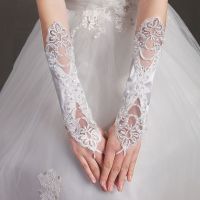 ❐ Women Lace Satin Fingerless Long Bridal Gloves Wedding Accessories Available