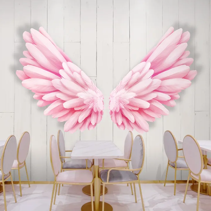 ♚❆✱ Ins web celebrity pink angel wings wood wallpaper milk tea shop photo  studio image wall paper background wall | Lazada PH