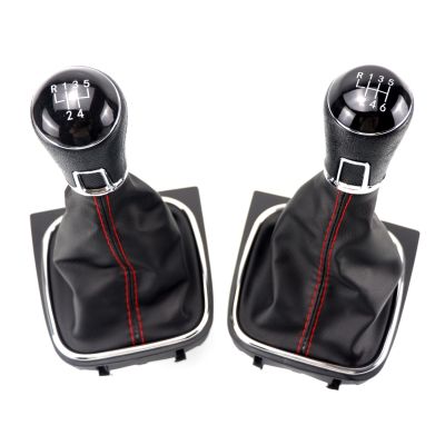 【cw】 5 / 6 Speed Gear Shift Knob Lever  amp; Boot Gaitor Black Leather Set For VW Golf Jetta V VI Scirocco