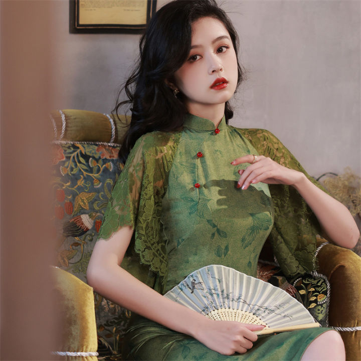 2022ที่อุดมไปด้วยซาติน-feifei-แขน-cheongsam-นางฟ้ากระโปรงย้อนยุคปรับปรุงเก่าเซี่ยงไฮ้-cheongsam-สาวหนุ่ม