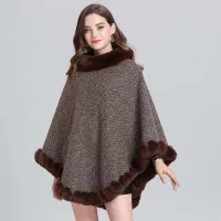 2023ผู้หญิงกำมะหยี่เสื้อกันฝนชั้น Capes และ Poncho Rain Coat ผู้หญิง Faux Fox Fur ถักผ้าคลุมไหล่เสื้อคลุม Windbreaker เสื้อกันหนาว