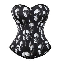 Gothic Overbust Corset Lingerie Top For Women Lace Up Corsele Steampunk Skull Print Slim Female Underbust Bustier Plus Size