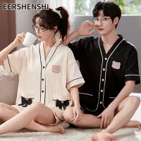 EERSHENSHI ชุดนอนของผู้ชายชุดนอนใหม่ (แขนสั้น + กางเกงขาสั้น) ชุดนอนของผู้หญิงที่ระบายอากาศได้ดี