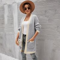 2021 Autumn Patchwork Cardigan Women Sweater Long Sleeve Pockets Loose Office Lady Open Stitch Outerwear Female Knitted Sweaters