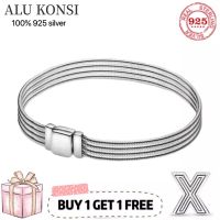 Original Luxury Real 100% 925 Sterling Silver Pan Bracelet For Women Snake Chain Bangle Authentic Charm High Quality DIY Jewelry