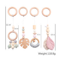 4pcs Baby Wooden Pendant Sensory Ring-Pull Beech Ring Wooden Teether Baby Play Gym BPA Free For Crib Rattle Pendant Toys Gifts