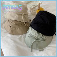 PETIBAG เชือกกันลม หมวกชาวประมงหมวก ลูกไม้ขึ้น บางและบาง หมวกกันแดดกันลม ลำลองแบบสบายๆ สีทึบทึบ หมวกบังแดด กิจกรรมกลางแจ้งกลางแจ้ง