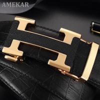 Men Luxury Vintage H Belt Automatic Buckle Genuine Real Leather Business Pants Belt crocodile grain Designer Belts