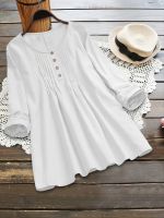 xixibeauty Plus Size Button Decoration Round Neck Oversized Blouse, Womens Plus Ruched Front Women Tops