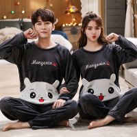 New Women Men Winter Couples Uni Flannel Sleepwear Warm Fleece Pajamas Set Lovers Nightgown Cute Cartoon Pijamas Home Clothes