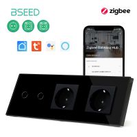 QSR STORE BSEED Zigbee Touch Switches 1/2/3Gang 1Way Smart Wall Light Wireless App Control With EU USB Phone Charge Sockets