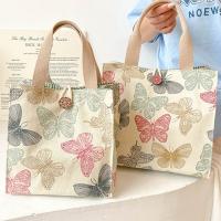 Canvas Womens Butterfly Pattern Commuter Casual Tote Bag Large Capacity Lunch Bag Convenient Shopping Bag