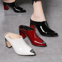 ร้อน, ร้อน★Mules shoes ladies heeled sandals retro women shoes Korean women leather sandals new style 2022 030908