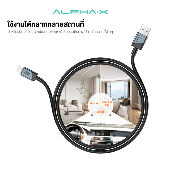 alpha-x-alusb-1l-สายชาร์จ-12w-usb-to-l-cable-ยาว-1-2ม-data-cable-รับประกันสินค้า-16-เดือน-l-ของแท้-100