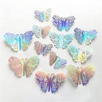 ❍✁☸ 12pcs 3D Hollow Out Paper Butterfly Stickers with Glue Room Decor Fridge Kids Room Bedroom Living Room Party Mariage Decoration