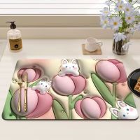 【CC】 Printed Drain Super Absorbent Dish Drying Fast Drainer Dinnerware Tableware Placemat Rugs