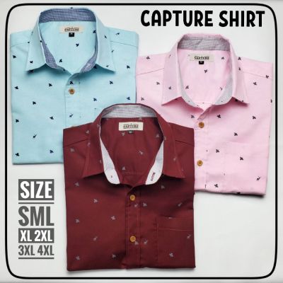 Capture Shirt เสื้อเชิ้ตผู้ชาย เชิ้ตแขนสั้น คอปก ลายกวางใบเฟิร์น มีถึงอก 48 นิ้ว