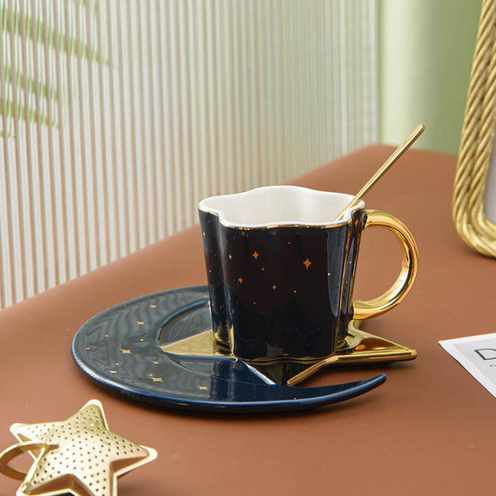 creative-ceramic-star-moon-coffee-cup-and-saucer-with-spoon-golden-ceramic-mug-milk-tea-water-cup-luxury-drinking-glass-gift