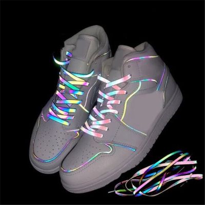 New Holographic Reflective Shoelaces Double sided Reflective High bright Reflective Flat Laces Sneakers Shoe Laces 120cm