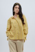 ESP เสื้อเชิ้ตลายทาง ผู้หญิง สีเหลืองเฉดกลาง | Striped Shirt Blouse | 5819