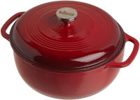 Lodge Enameled Cast Iron Dutch Oven With Stainless Steel Knob and Loop Handles, 6 Quart, Red Red 6 Quart