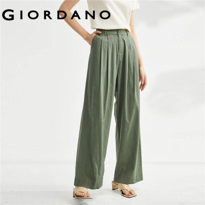 GIORDANO Women Pants High Waist Stretch Wide Leg Comfort Tencel Pants