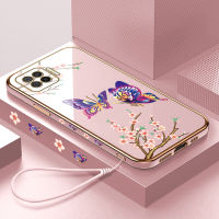 สำหรับ OPPO A73 2020ฟรีสายคล้อง + คนรักหัวใจลวดลายขอบสี่เหลี่ยมชุบเคสโทรศัพท์เคสโทรศัพท์นิ่ม