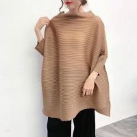 2023 Hot Miyake tops for women  new design irregular loose fashion slim pleated mid-length bottoming T-shirt