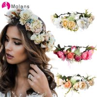 【YF】 Molans Spring Bohemian Flower Crowns Beach Hawaii Floral Garland Romantic Faux Rose Wedding Wreaths New Headband