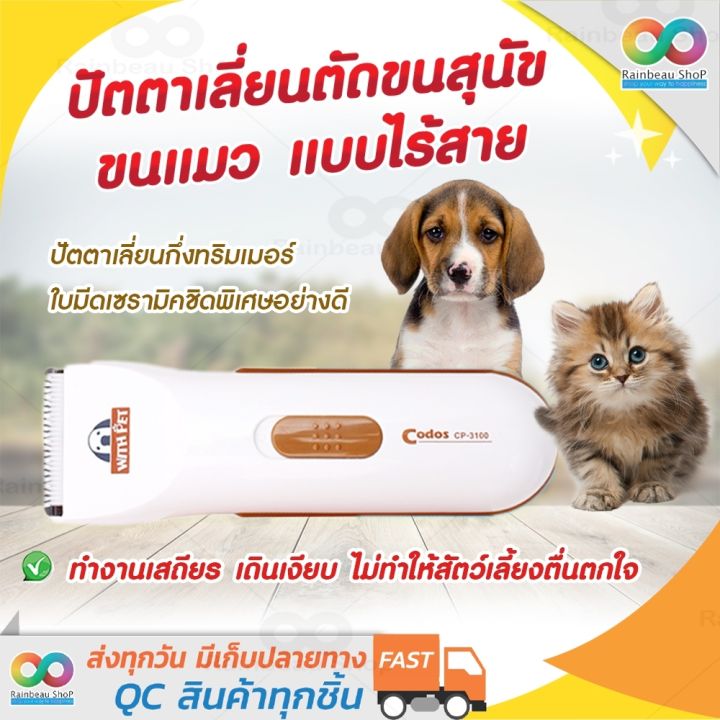 rainbeau-ปัตตาเลี่ยนตัดขนสุนัข-ขนแมว-แบบไร้สาย-codos-รุ่น-cp-3100-ที่ตัดขนหมา-ขนแมว-อุปกรณ์ตัดแต่งขนสุนัข-ขนแมว-ปัตตาเลี่ยนหมา-ปัตตาเลี่ยนแมว