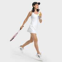 Women Solid Color Fitness Tennis Dress Bodysuit Sbreathable Sweat-wicking One Piece Pockets Golf With Dress Gym With Chest Pad