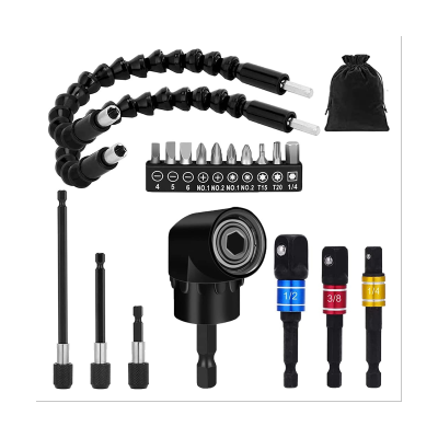 1 Set Flexible Drill Extension Kit 19 Pieces 3 Pieces Drill Holder Extension Hex Shank 105 ° Right Angle Drill Accessory