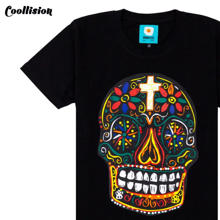 coollision-เสื้อยืดสกรีนลาย-น้าผียิ้ม-เสื้อสกรีนหัวกะโหลกเม็กซิโก-unisex