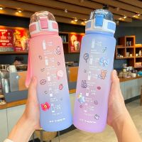 1L Water Bottle With Scale Ins Cute Plastic Leak Proof Mug Large Capacity Portable Sport Cup Summer Outdoor Travel Drink Tumbler