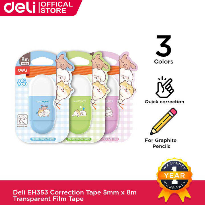 Deli Correction Tape Aesthetic Set 5mmx8M NonToxic Formula For School Supplies Transparent Film
