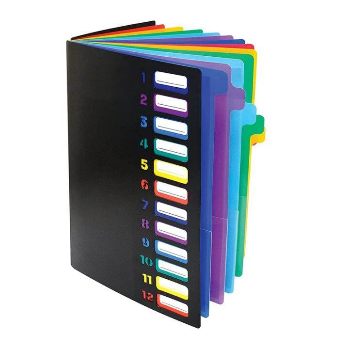 24 Clear Pocket Expanding File Folder 12 Colored Tabs,holds 300 Sheets 