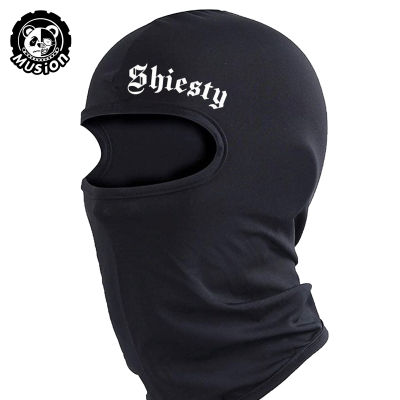 Musion Black Breathable Balaclava Letter Print Motorcycle Face Headwear For Tactical Training Of Cycling Outdoor Sport