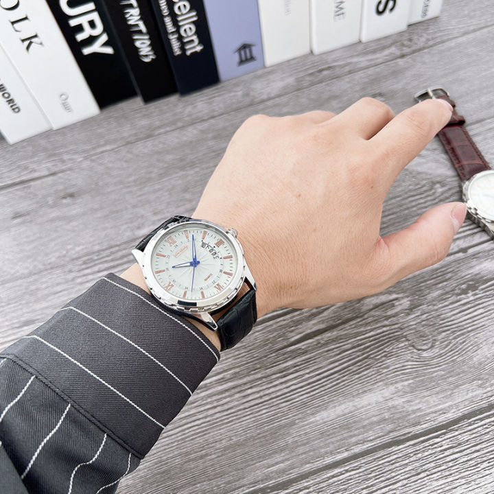 ใหม่แฟชั่นกันน้ำนาฬิกาผู้ชายผู้ผลิตนาฬิกาปฏิทินเดียวนาฬิกาผู้ชายธุรกิจเข็มขัดนาฬิกาควอตซ์